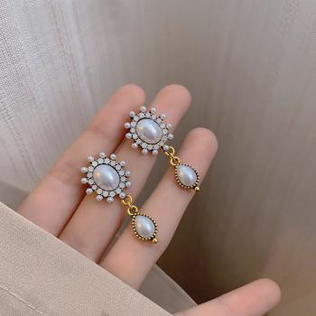 360Home Silber pin Perle luftige Vintage Ohrringe E2505 weiß